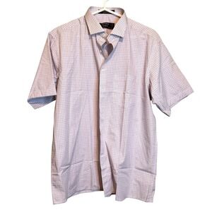 Signature by Diners Mens XL Short Sleeve Button Down Shirt Blue Red Micro Check